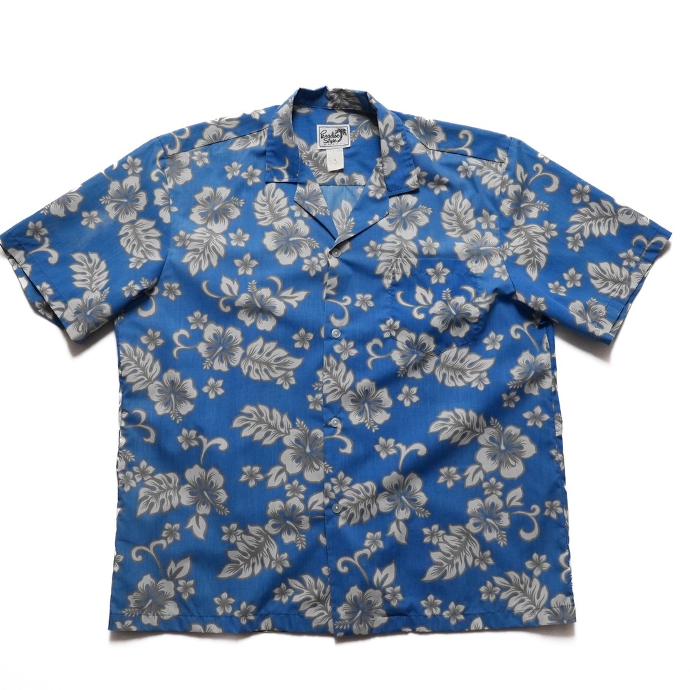 Paradise Style Hawaii Mens Large Blue‎ Floral Hibiscus Camp Aloha Shirt